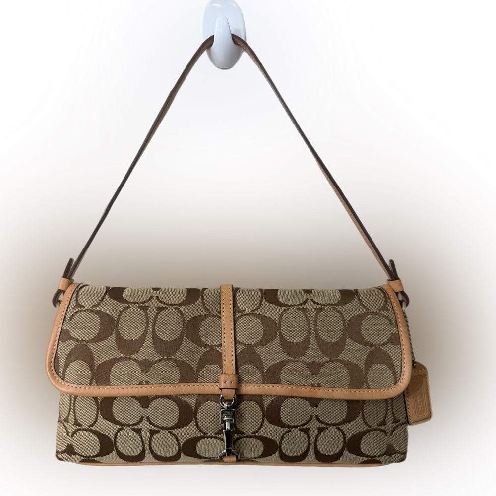 Coach Vintage Tan and Brown Signature Shoulder Bag # 6348